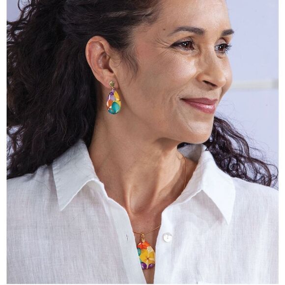 New Jose Of Columbia Touch Of Color Preserved Floral Necklace & Earrings Set - Picture 3 of 3